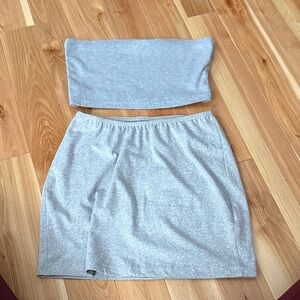 SHEIN Silver Metallic Tube Top & Mini Skirt Set